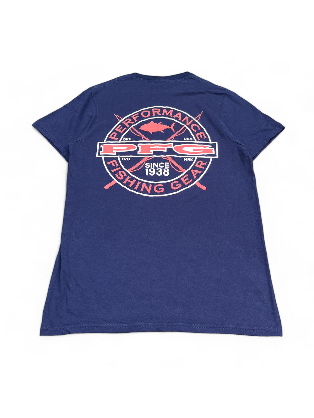 Columbia PFG Fishing T Shirt Mens Size Small Double Sided Logo Blue Tee